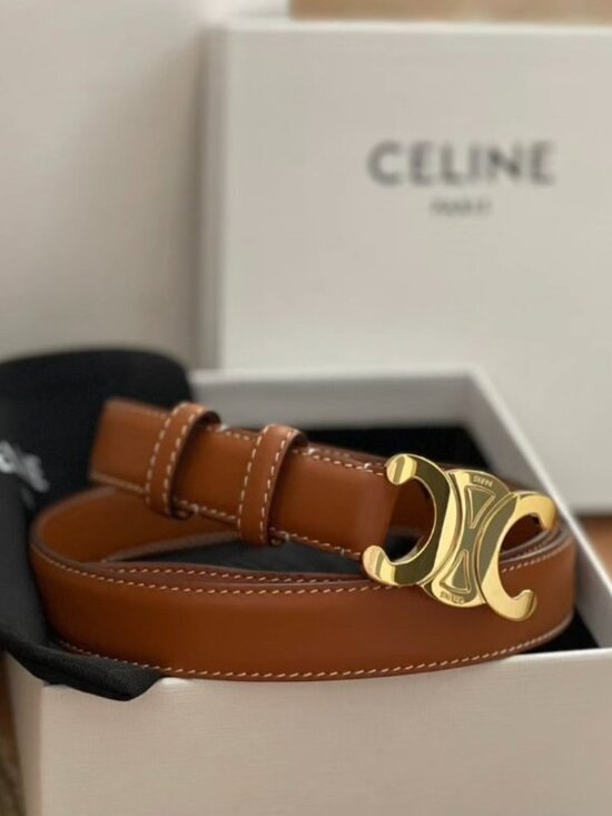 Celine Accessories - Celine Brown Leather Belt with Gold Buckle